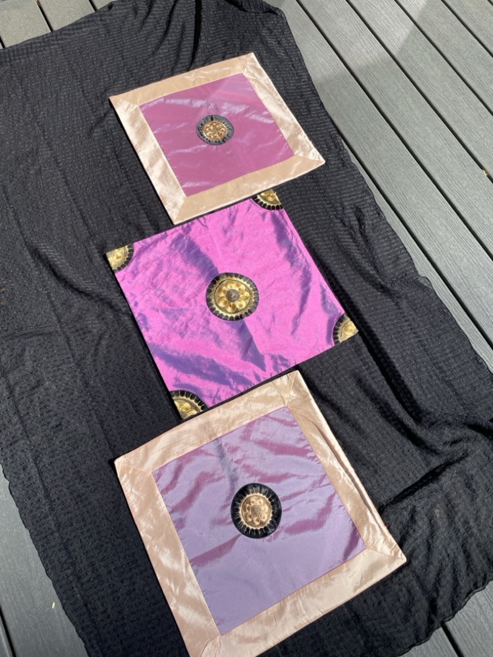 ❤️ 3 CUSTOM BO-HO IRIDESCENT Decorative Satin Square PILLOW COVERS 17”